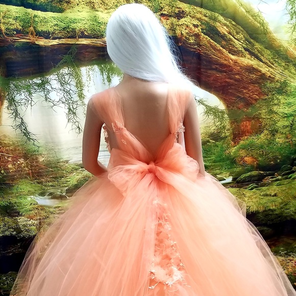 SAMPLE GOWN ONLY-LARISSA Peach Ivory Wedding Ballgown - Picture 3 of 8